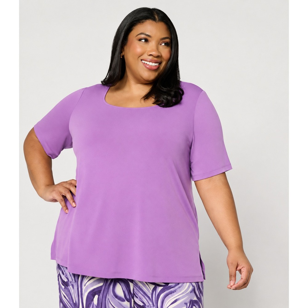 Susan Graver Essentials Liquid Knit Square-Neck A-Line Top Lilac Prism, X-Large